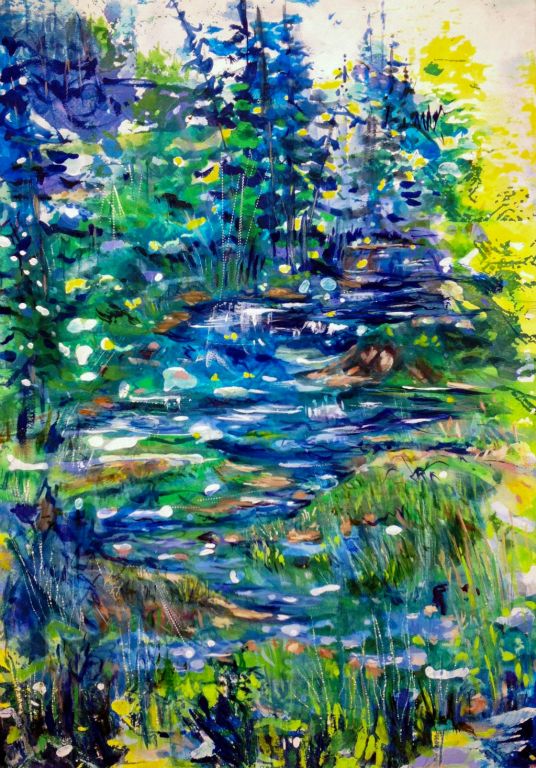 Stream, acrylic, 26"H x 18"W